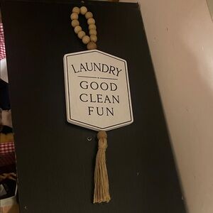 Hobby Lobby White and Natural Beaded Laundry Wall Sign